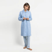 67422-0 - Vestaglia in maglia interlock trapuntata a maniche lunghe di colore blu