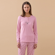 FA9733AB - Pigiama caldo cotone pantalone lungo con polsino bonjour fiocco Noidìnotte