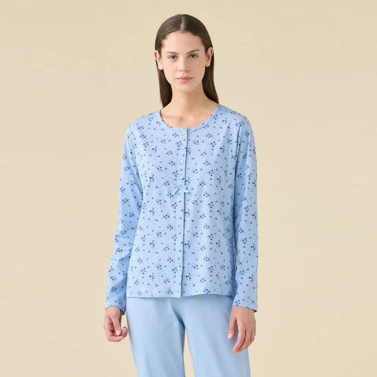 FA9521AB - Pigiama calibrato donna estivo aperto sul davanti con pantalone lungo