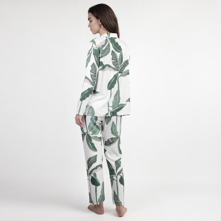 63611-0 - Pigiama aperto avanti stile camicia fantasia floreale in caldo cotone