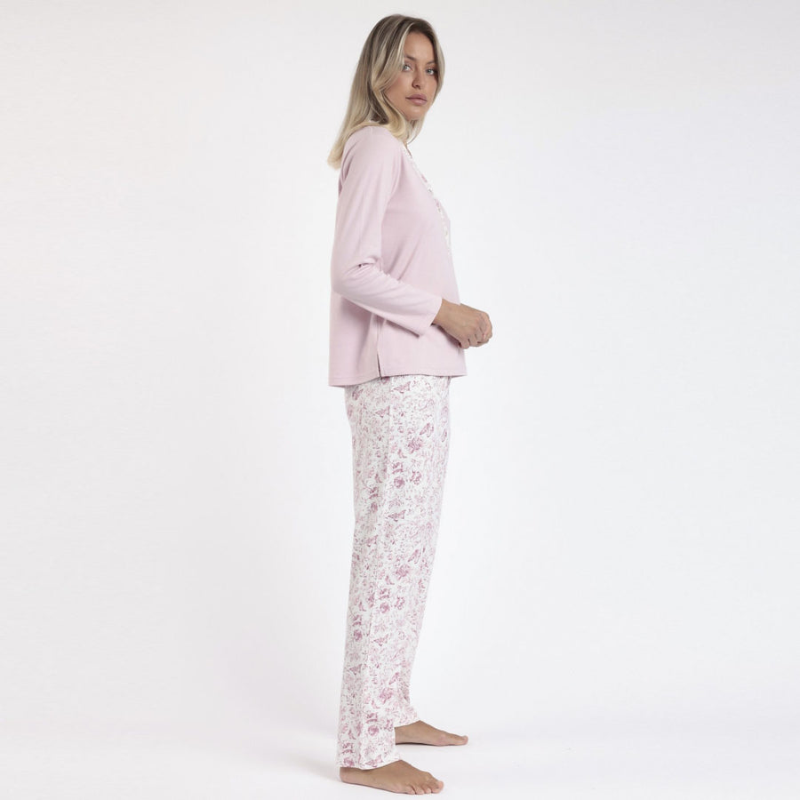 Pigiama donna serafino con pantalone lungo e stampa floreale - 62633