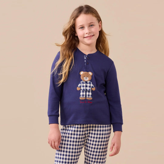 FE2561 - Pigiama bambina/o in caldo cotone orsetto con pantalone vichy