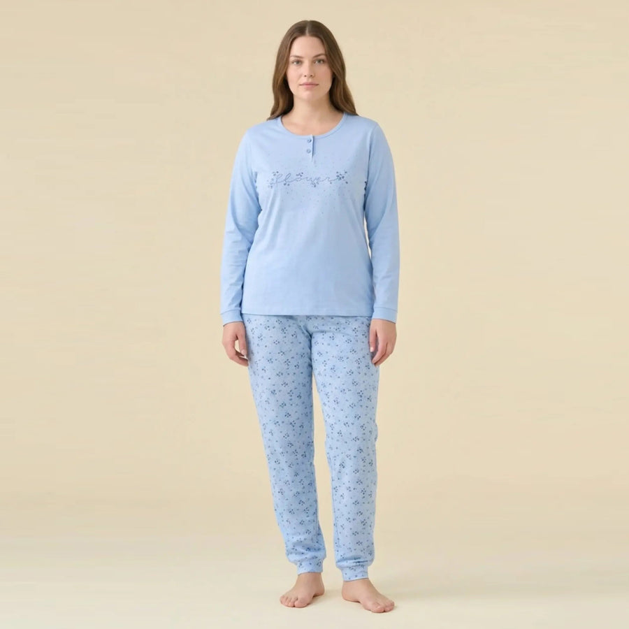 FS9493AB - Pigiama calibrato donna estivo manica lunga pantalone lungo con polsini.