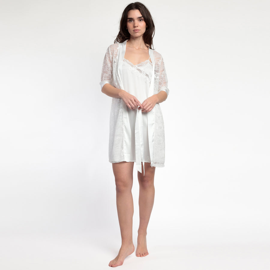 Vestaglia in raso con dettagli in pizzo - 67227-0