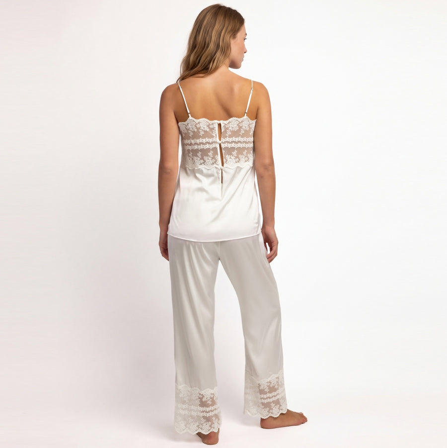 64636-0 - Pigiama in raso spalla stretta wedding con inserti in pizzo