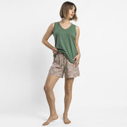Pigiama pantalone corto e maglia spalla larga scollo a v con dettaglio macramè - 64570-0