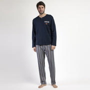 63180-0 - Pigiama uomo in caldo cotone senza polsini con pantalone righe