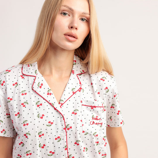 Pigiama donna mezza manica aperto avanti stile camicia - 64088-0