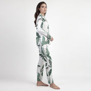 63611-0 - Pigiama aperto avanti stile camicia fantasia floreale in caldo cotone