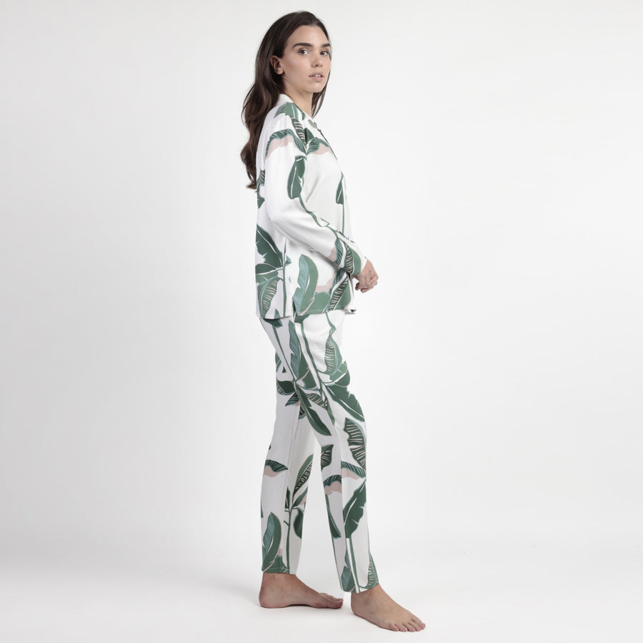 63611-0 - Pigiama aperto avanti stile camicia fantasia floreale in caldo cotone