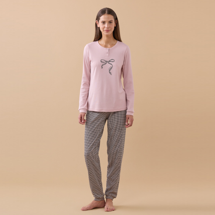 FA9731AB - Pigiama caldo cotone con polsino fiocco Noidìnotte