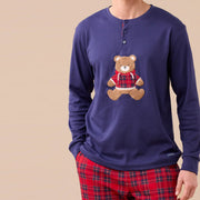 FC3150 - Pigiama uomo caldo cotone con orso e pantaloni scozzese