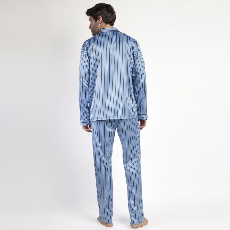63784-0 - Pigiama uomo in raso aperto avanti righe