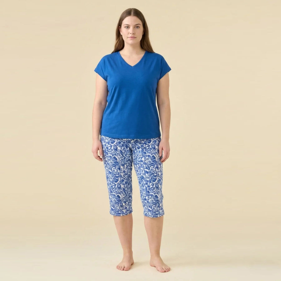 FA9532AB - Pigiama in jersey di cotone manica corta con pantalone pescatore
