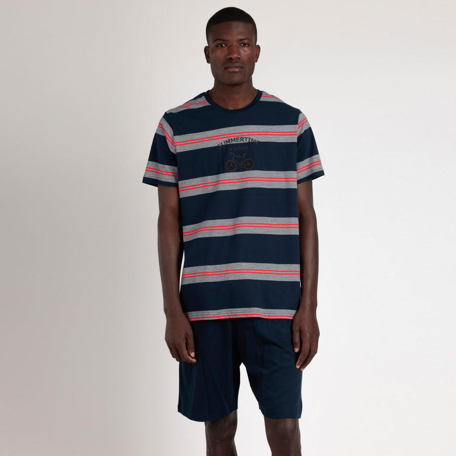 Pigiama Admas uomo corto con maglia mezza manica a righe - 63108-0