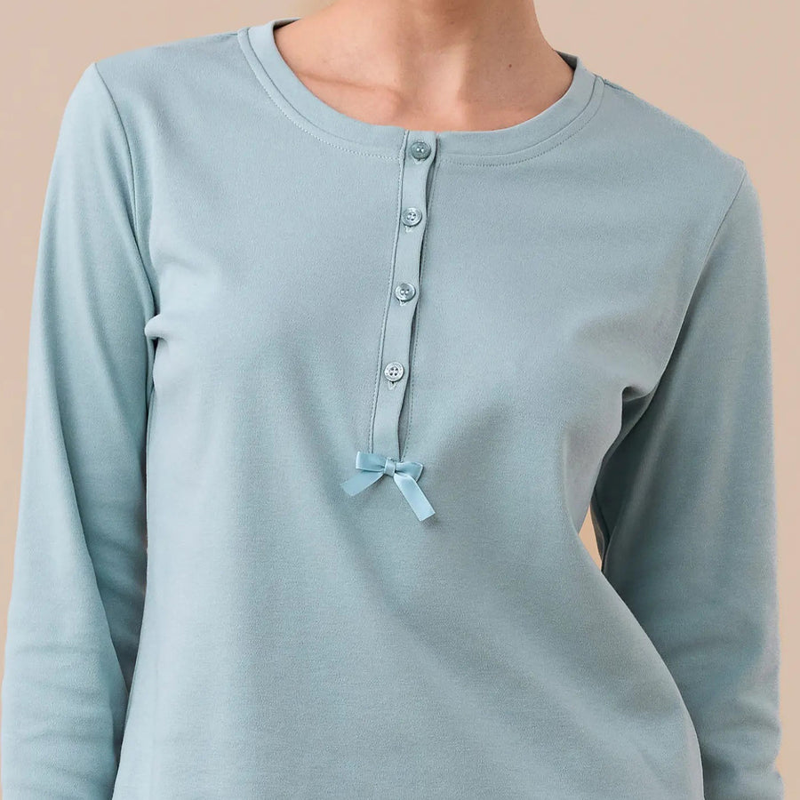 FA9265 - Pigiama donna in caldo cotone con pantalone fantasia e maglia tinta unita
