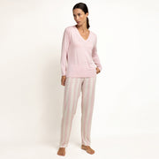 64642-0 - Pigiama pantalone viscosa a righe e maglia in modale