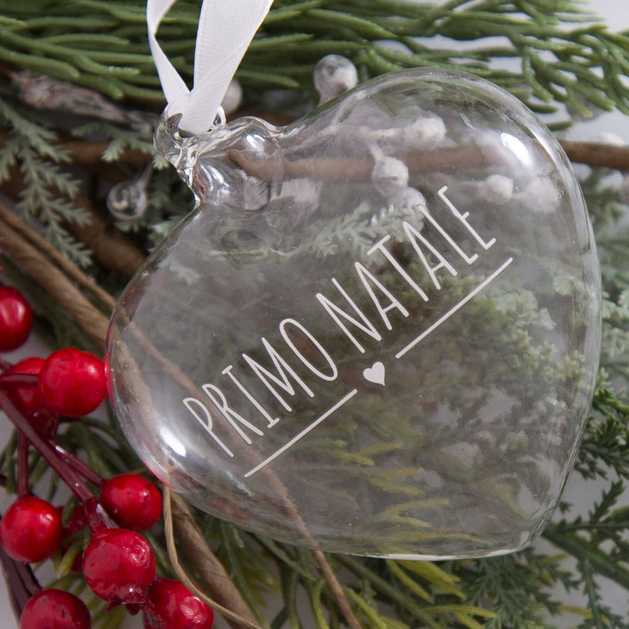 Cuore Natalizio Borosilicato "Come nelle favole" - Decorazione albero con frase