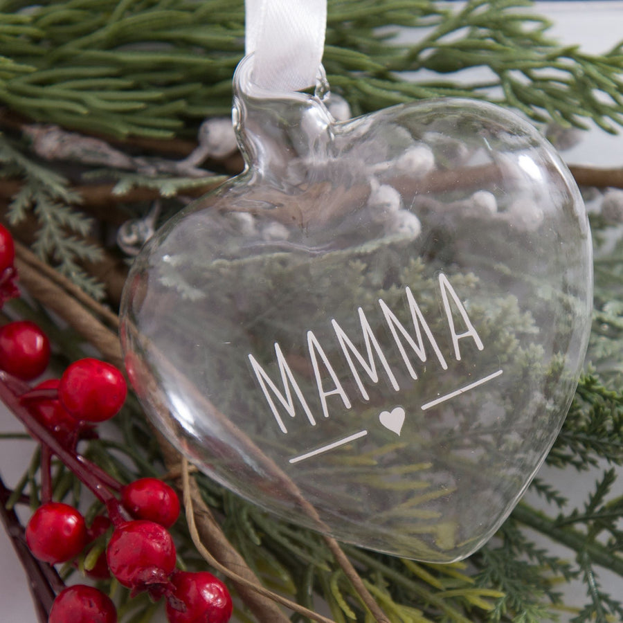 Cuore Natalizio Borosilicato "Come nelle favole" - Decorazione albero con frase