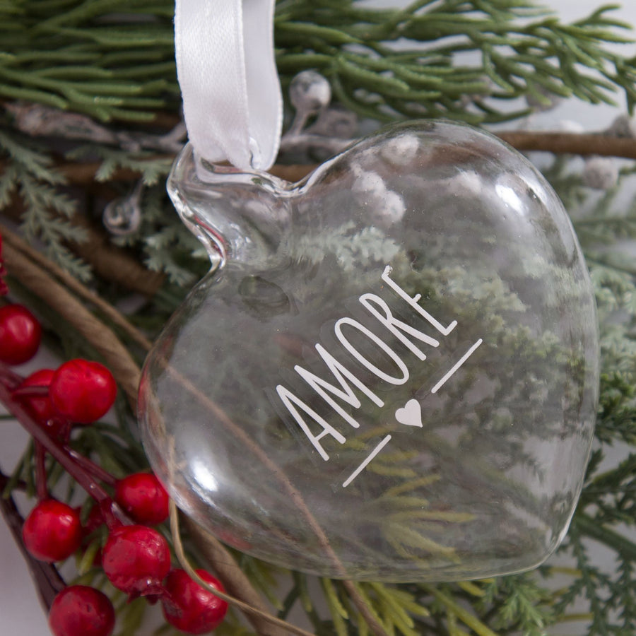 Cuore Natalizio Borosilicato "Come nelle favole" - Decorazione albero con frase