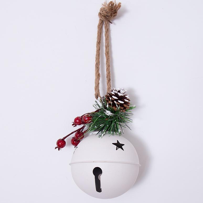 Campana pendente in metallo con bacche e pigne - Campanella small Christmas