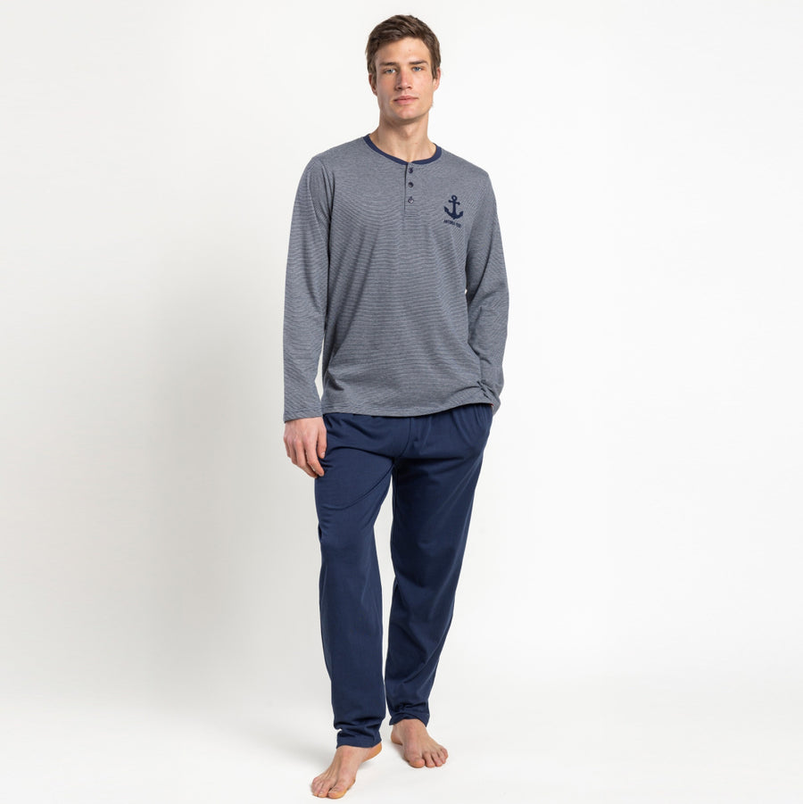 Pigiama uomo manica lunga abbottonatura serafino - 64173-0