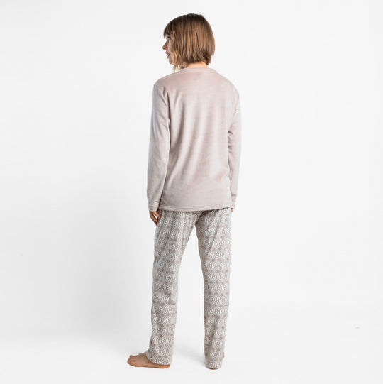 63644-0 - Pigiama in coral scollo a V senza polsini