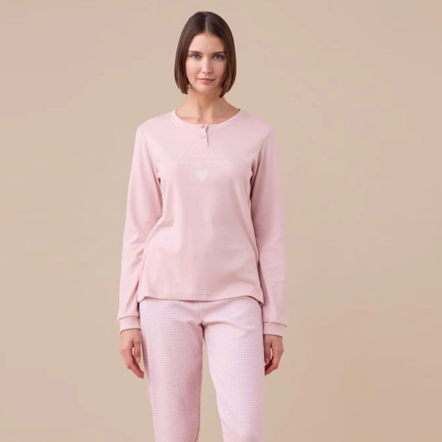 FA9188 - Pigiama donna caldo cotone Bonjour amour con polsini