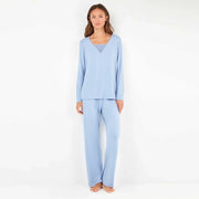 2/20318S - Pigiama monocromatico in viscosa con nastro sul petto e vita regolabile