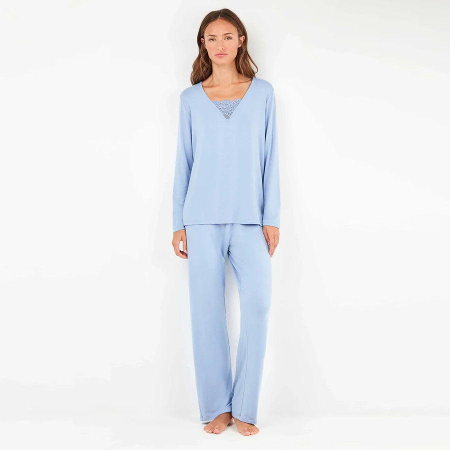 2/20318S - Pigiama monocromatico in viscosa con nastro sul petto e vita regolabile