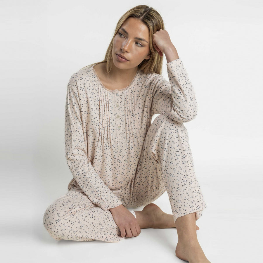 64637-0 - Pigiama in maglia interlock con maniche lunghe e stampa floreale