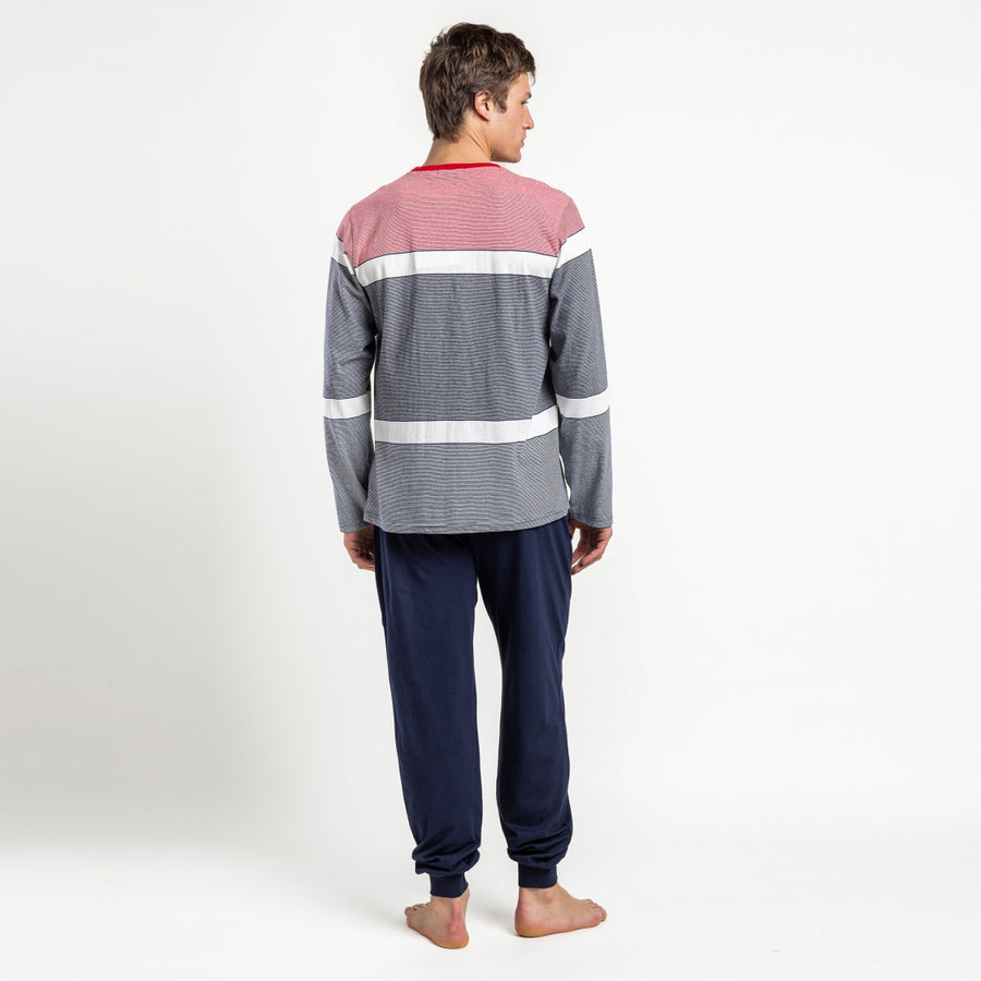 Pigiama uomo manica lunga girocollo e pantalone lungo con polsini- 64175-0