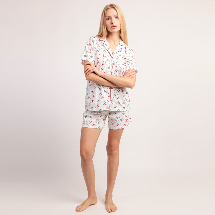 Pigiama donna mezza manica aperto avanti stile camicia - 64088-0