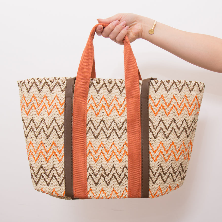 Borsa in rafia con zip  motivo zig zag. - TR1005