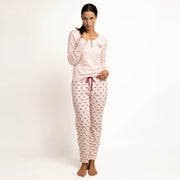 64625-0 - Pigiama caldo cotone pantalone fioccehtti e maglia a costine fiocco