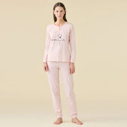 FA9464AB - Pigiama donna manica lunga con collo a due bottoni