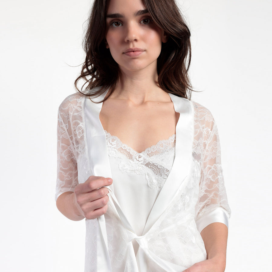 Vestaglia in raso con dettagli in pizzo - 67227-0