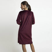 61546-0 - Canotta da donna a maniche lunghe in ciniglia con fiori bianchi e bordeaux