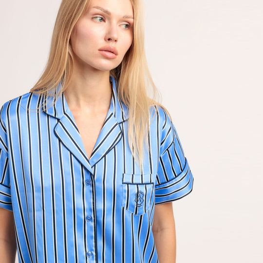 Pigiama Donna mezza manica e pantaloncino corto modello camicia aperto in raso - 64572-0