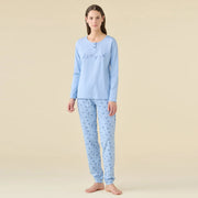 FA9466AB - Pigiama donna manica lunga e pantalone lungo con polsini