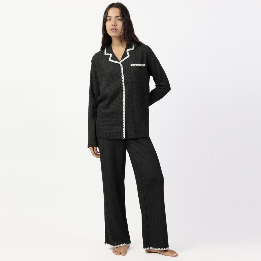 63615-0 - Pigiama aperto avanti stile camicia in mussola