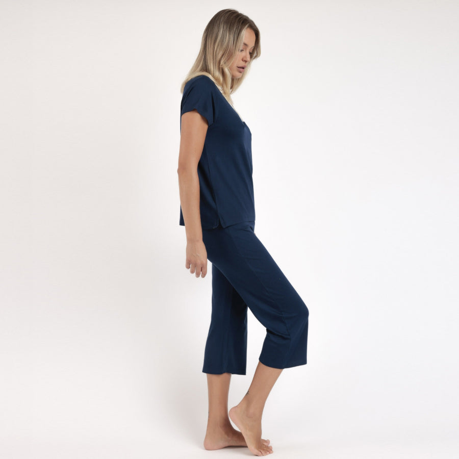 Pigiama mezza manica con dettaglio lurex e pantalone pescatora - 63053-0