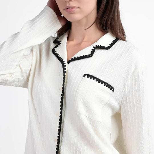 63615-0 - Pigiama aperto avanti stile camicia in mussola