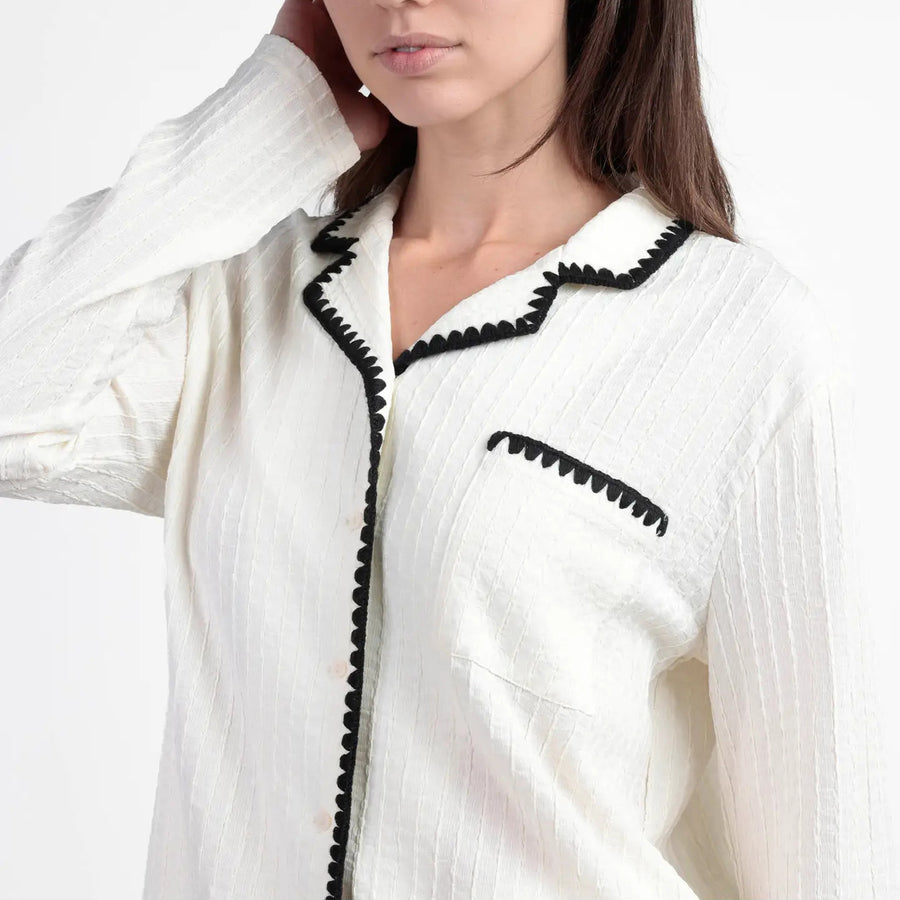 63615-0 - Pigiama aperto avanti stile camicia in mussola