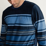 64803-0 - Pigiama ciniglia girocollo con polsini maglia rigata