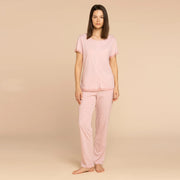 Pigiama donna manica corta aperto avanti pantalone lungo - FA8561AB