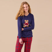 FA9284 - Pigiama donna caldo cotone orsetto tartan