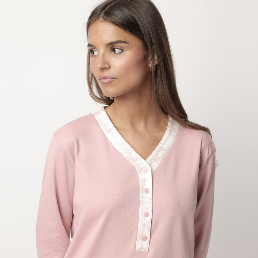 63609-0 - Pigiama  in caldo cotone serafino con pantalone toile de jouy