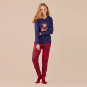 FA9284 - Pigiama donna caldo cotone orsetto tartan