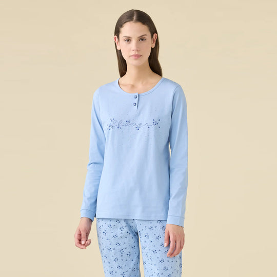 FA9466AB - Pigiama donna manica lunga e pantalone lungo con polsini